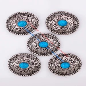 10X Antique Silver Turquoise Horse Saddles Leathercraft Bag Floral Oval Conchos - Picture 1 of 11
