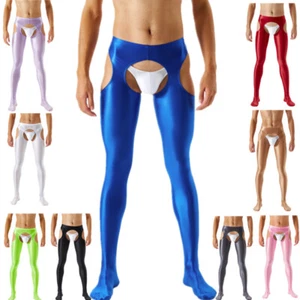 Men Sexy Glossy Crotchless Pantyhose Stockings Stretchy Fitness Tights Underwear - Picture 1 of 52