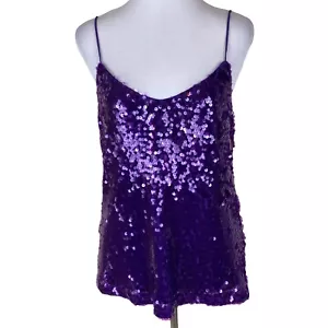 LEYDEN Pailletten Camisole Top Lila Pailletten Kleine Spaghettiträger Damen Neu - Bild 1 von 8