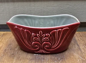 Vintage MCM Red Wing Art Deco Pottery Vase/Planter Cranberry & Gray #1401 USA - Picture 1 of 6