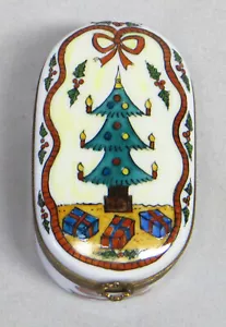Vintage signierte Limoges Frankreich Schmuckschatulle Weihnachtsbaum mit Kranzverschluss EXC! - Bild 1 von 6