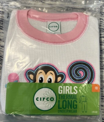 NWT Girls CIRCO Sz 10 Thermal Pajamas / Thermal Long Underwear 2pc Monkeys - Image 1 of 4