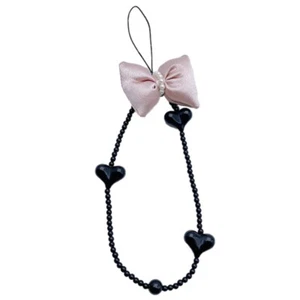 Fashionable Acrylic Charm Strap Dainty Heart Beaded Bowknot Phone Strap Chains - Zdjęcie 1 z 8