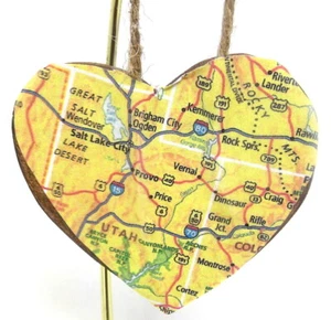 UT WY CO Wood Heart 3" Salt Lake City RockSprings Cortez Christmas Ornament 28C - Picture 1 of 5