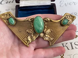 Antique brooch 19th Large Green Glass Stones Art Nouveau Very Rare Gorgeous 🥰 - Picture 1 of 12