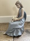 Vintage Lladró Nao Seated Girl with Cat Figurine Porcelain - Spain Daisa 1980