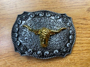 Grey and Gold Tone Texas Longhorn Belt Buckle - Picture 1 of 3