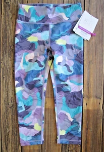 NEW Athleta Girl S 7 High Rise Printed Chit Chat Capri Blue Purple Watercolor - Picture 1 of 8