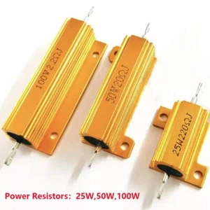 25/50/100W Watt Power Golden Aluminum shell Wirewound Metal Resistor 0.01-5K ohm - Picture 1 of 14