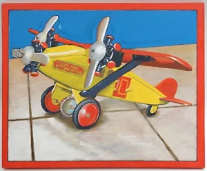 RALPH MASSEY Original Art Painting on Board Tin Toy Airplane 13" by 10.5" - Picture 1 of 2