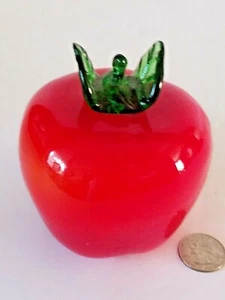 Old Vintage Large Heavy Red Cased Art Glass Apple Sculpture - Picture 1 of 4