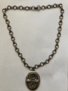 Vintage Sterling Silver Pendant Locket w Flower Design & Chain Ribbon 68.25g - Bild 1 von 12