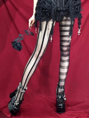 1 pieza Mujeres Pantimedias Red Gótico Rayas Asimétricas Huecas Medias Ropa de Verano Foto 1 de 4