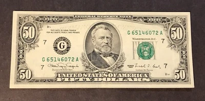 1990 Series (G) - Chicago $50 Fifty Dollar Bill Federal Reserve Note Crisp - Image 1 of 2