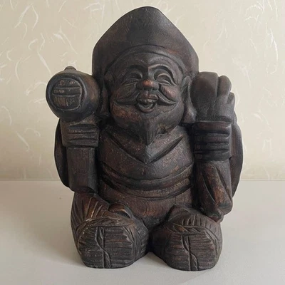Estatua de dios Daikoku antigua budismo japonés madera tallada a mano 7,8 pulgadas Foto 1 de 4
