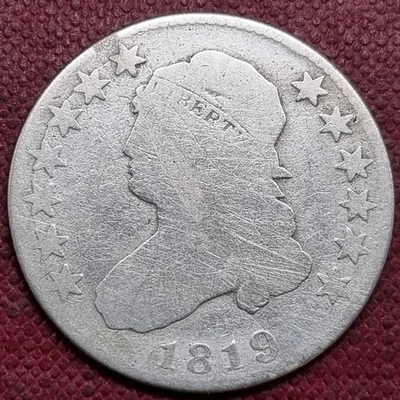 Cuarto busto tapado 1819 25c circulado #94395 Foto 1 de 2