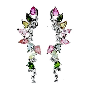 925 Sterling Silver Earrings Pear Tourmaline 6x4mm Natural Gemstone Jewelry - Picture 1 of 14