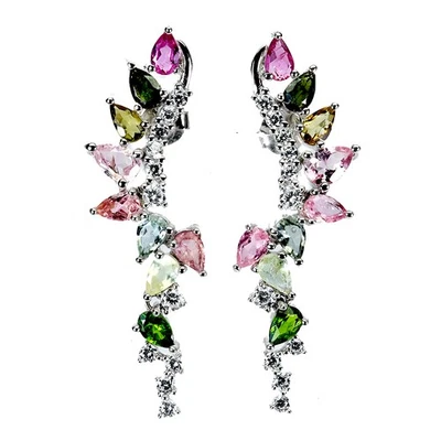 925 Sterling Silver Earrings Pear Tourmaline 6x4mm Natural Gemstone Jewelry - Image 1 of 4