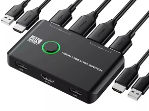 KVM Switch, 4K 60Hz HDMI KVM Switch 2PC 1 Monitor, 2 Port Box USB HDMI Switches - Afbeelding 1 van 9