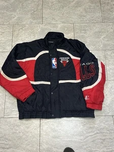 Vintage 90s Chicago Bulls Jacket Puffy Windbreaker Coat Logo Athletic Mens Large - Picture 1 of 15