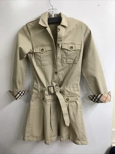 Burberry Girl Size 12 Shirt Dress Khaki Cotton Drop Waist Pleated Skirt - Picture 1 of 17
