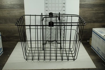 Cesta delantera estilo vintage bicicleta ciclomotor alambre metal con soporte negro Foto 1 de 4