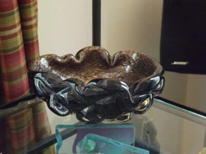 Murano Aventurine Glass Copper & Black Bowl Mid Century Modern - Picture 1 of 7