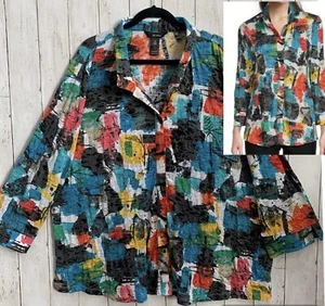 NWT Ali Miles 3X Knit Abstract Print Wire Collar 3/4 Sleeve Button-Front Tunic - Picture 1 of 18