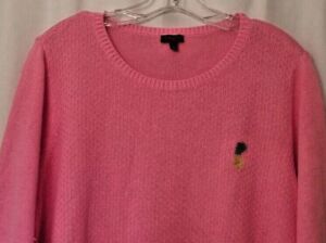 2X Talbot's Pink Sweater Embroidered Bead Pineapple Knit Linen Blend Boutique