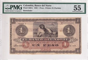 Colombia, 1 Peso, AUNC, 1882, pS681r, Remainder - Picture 1 of 2