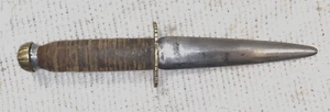 VINTAGE 11-1/2" HANDMADE DAGGER KNIFE LEATHER & BRASS HANDLE - 6-3/8" BLADE - Picture 1 of 7