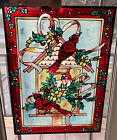 14” X 10.25” Handcrafted Stained Glass Panel Holidays Red Cardinals Nice!