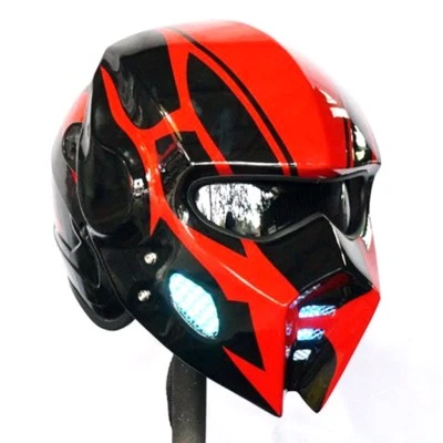 CASCO DE MOTO PERSONALIZADO WOLF MAN BUMBLE-BEE ROJO 3 LÁMPARAS CARA ABIERTA NOVEDAD Foto 1 de 4