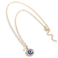 Zircon Necklace Pendant Earing Set & Blue Evil Eye Alloy Necklace Gold Silver