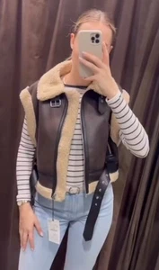 ZARA NUEVO CHALECO RECORTADO MUJER SS23 MARRÓN OSCURO DOBLE CARA TALLA XS 8073/238 - Imagen 1 de 8