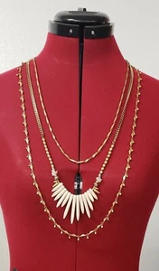 Stella & Dot Zuni Gold Tone Howlite Stone Baroque Pearls Long Layering Necklace - Picture 1 of 7