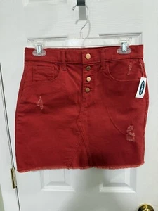 Old Navy Girls Denim Skirt Button Fly Distressed Orange XL (14-16) NWT - Picture 1 of 2