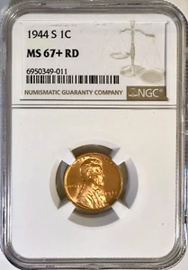 1944-S Lincoln Wheat Cent NGC MS67+ RD Superb Lustrous Red PCGS Price $1000.00 - Picture 1 of 4