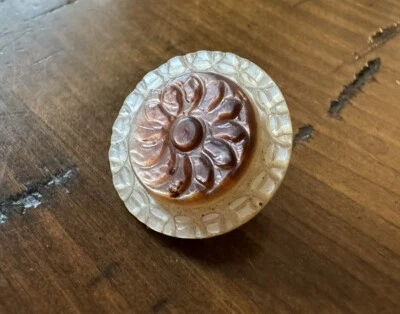Antique Hand Carved Shell Shank Button Flower Design C205 - Image 1 of 4