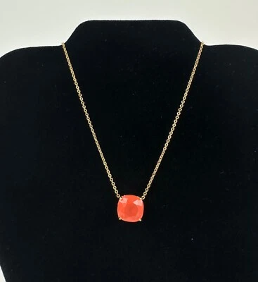 Kate Spade Cause A Stir Necklace Coral Pink Cushion Cut Gold Tone Pendant New - Image 1 of 4