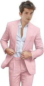 2 Piece Boys Linen Suit Formal Slim Fit Summer Beach Wedding Party Prom Suits - Picture 1 of 27