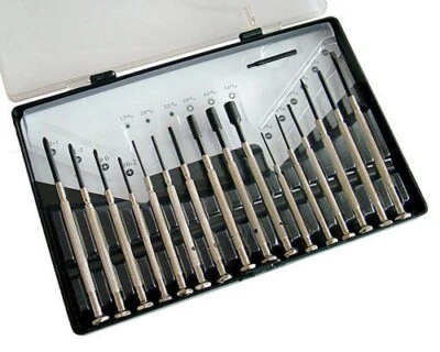 247 BID 16 PIECE MICRO PRECISION JEWELLERS SCREWDRIVER SOCKET SET + STORAGE CASE