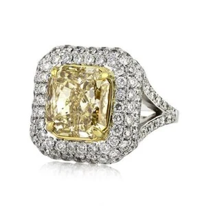 Fancy Yellow Radiant Cut 4.82CT Citrine With Pave Set 1.25CT Shiny CZ Fine Ring - Picture 1 of 5