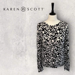 Karen Scott Petites Womens Black White Floral Cotton Cardigan Size PXL UK 20/22 - Picture 1 of 5