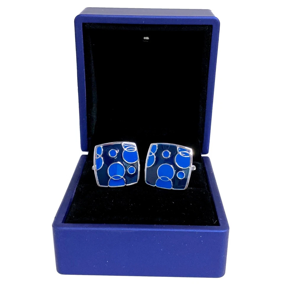 GEMELLI CAMICIA UOMO Donna in Acciaio CERIMONIA matrimonio Bolle Blu - Immagine 1 di 2