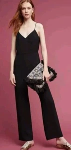Anthropologie Women’s The Essential Jumpsuit Size 6 Slim Black V Neck Sleeveless - Picture 1 of 3