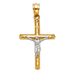 14K Gold Religious Jesus Crucifix Cross Pendant Charm For Necklace Chain - Picture 1 of 4
