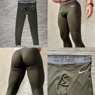 Calça de compressão Nike masculina verde oliva. Equipamento de ginástica Jock em excelente estado usado. Opção de lance/oferta. - Imagem 1 de 4
