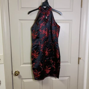 Vestido halter Shanghai Soho para mujer pequeño rojo negro asiático chino sin mangas - Imagen 1 de 4