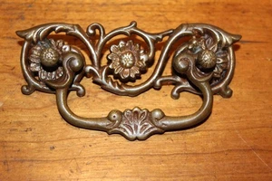Antique Ornate 4-1/2", 3"O.C. Cast Bronze Furniture Drop Bail Drawer Pull  K-2 - Picture 1 of 6